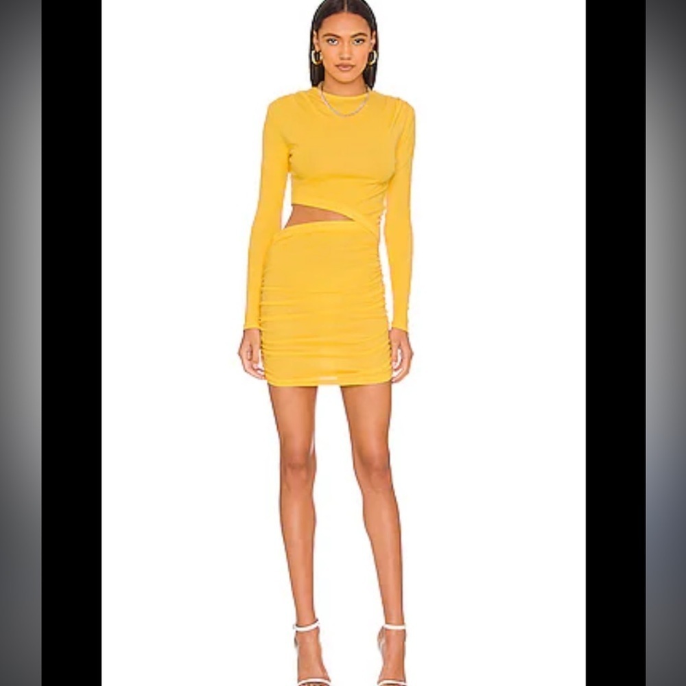 NWT Monrow Bright Yellow Ribbed Longsleeve Cutout Mini Dress